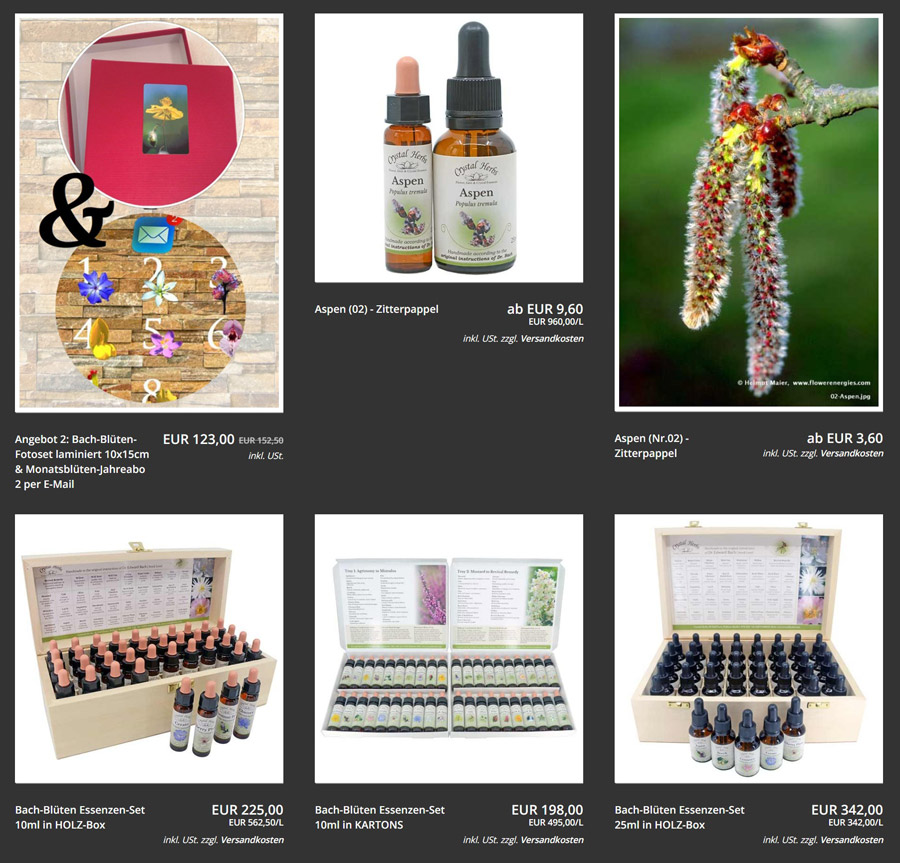 Bachblüten-Einzelfotos, Fotosets, Einzelessenzen, Essenzensets