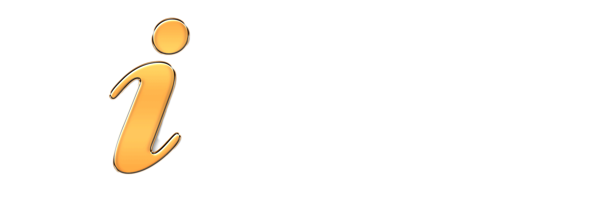 Un « i » légèrement incliné, de couleur jaune doré, servant de symbole d'informations client